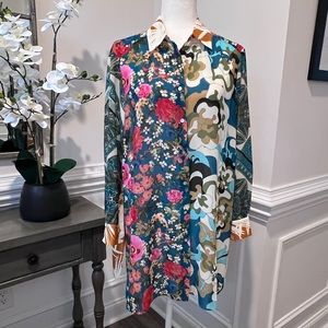 Rose & Olive Vibrant Floral Lightweight Button Down Tunic Size S